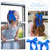 2Pcs Long Ribbon Hair Bows for Girls Hair Clip Silk Hair Bow Ribbon Hair Accessories for Baby Toddlers Infant Teens Kids (Blue)