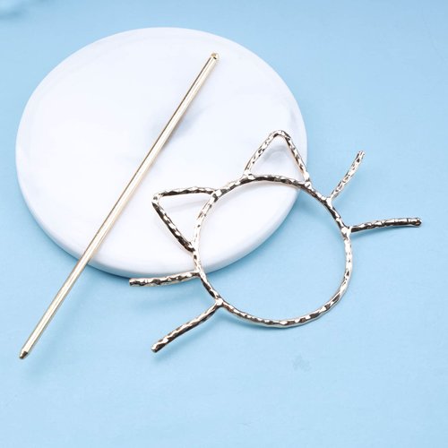 Yheakne Metal Hair Slide Clip Barrette Cat Shape Hair Stick Pin Vintage Hair Fork Pin Bun Holder Alloy Hair Clip Decorative Hair Accessories for Women and Girls (Gold)