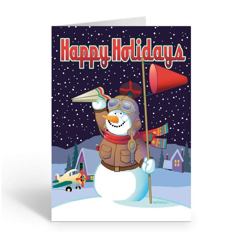 Stonehouse Collection | Snowman Airplane Theme Christmas Card | 18 Airplane Christmas Cards & Envelopes | USA Made (Standard)