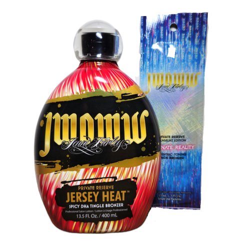 Australian Gold JWOWW Private Reserve Jersey Heat Hot Tingle DHA Bronzer Tanning Lotion 13.5 fl oz with sample packet of Jwoww Alternate Reality, Red