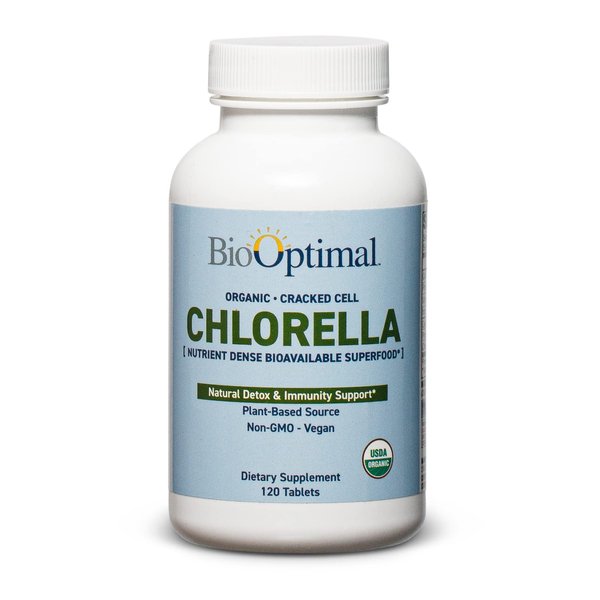 BioOptimal Organic Chlorella Tablets - Organic, Non-GMO, No Additives or Fillers - 500mg Premium Quality Dietary Supplement with Vitamins, Minerals, & Antioxidants (120 Tablets)