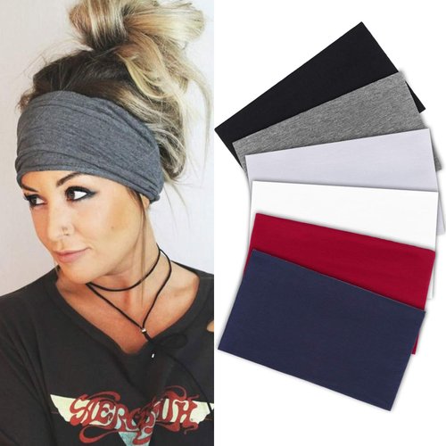 TuTive Wide Headbands for Women's 6 Pcak Elastic Headband, Soft Cloth Head Band Non-Slip Sweat-Absorbent Headband Yoga Running Sports Headbands Multicolor Fashion Women Headbands