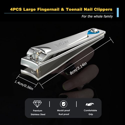 firiKer 4PCS Nail Clipper Set, Sharpest Fingernail & Toenail Nail Cutting Clippers, Quality Stainless Steel Portable Nail Cutter Set with Nail File, Personal Pedicure Kit for Women Man