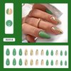 St Patrick's Day Press on Nails Medium Almond - WLGDLH Green Fake Nails Press Ons With Gold Ribbon Designs Fresh False Nails Full Cover Acrylic Nail Kit for Women Manicure 24 PCS