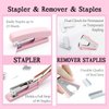 Pink Office Supplies, UPIHO Pink Desk Accessories, Stapler and Tape Dispenser Set for Women with Stapler, Tape Dispenser, Staple Remover, Staples, Clips, Scissor and Tabs,Gift for Students, Coworkers