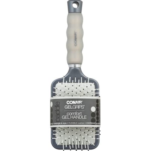 Conair Gel Grips Paddle Brush, 1ct, Ball Tipped Bristles, Flexible, For Medium to Long Hair, Normal Hair Type, Colors & Style May Vary