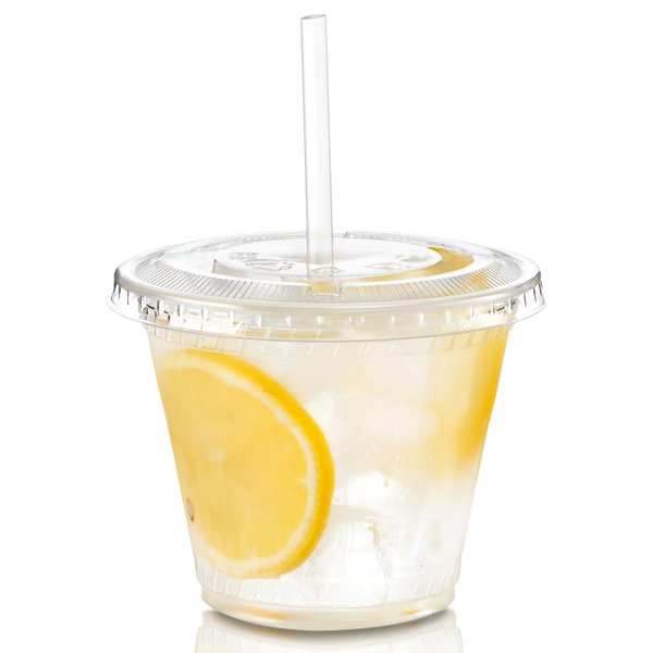 Fit Meal Prep [100 Pack 9 oz Plastic Iced Coffee Cups with Flat Lids, Disposable Clear Cup, BPA Free Kid Cups, Lemonade Cup for Party, Smoothie, Cold Drinks, Juice, Milkshake, Bubble Boba, Tea