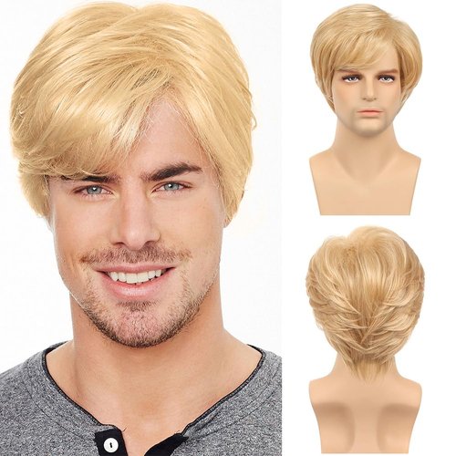 Dai Cloud Mens Blonde Wigs Short Curly Layered Cosplay Costume Party Wigs for Male Guy(Blonde)