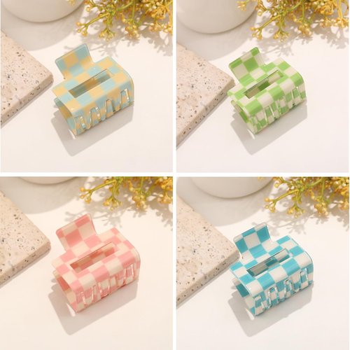 4 Pack Checkered Hair Claw Clips, BetterJonny Square Medium Checker Barrettes Cute Hair Claw Hair Clips Hair Accessories for Thick Thin Hair for Women Girls