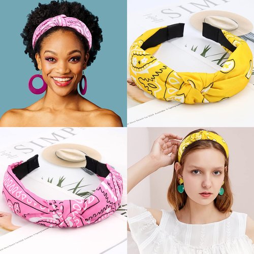 TOBATOBA Knotted Paisley Hair Bandanas - 10 Pack Wide Turban Headbands, Vintage Boho No Slip Fashion Headbands for Women