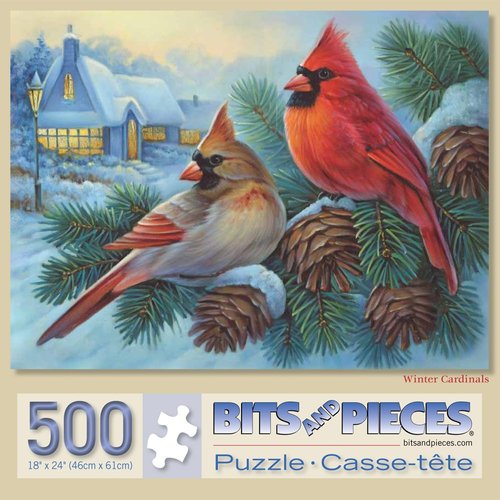 Bits and Pieces - 500 Piece Jigsaw Puzzle for Adults - Winter Cardinals - 500 pc Birds in The Winter Jigsaw by Artist Oleg Gavrilov