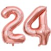 Rose Gold 24 Number Balloons, 40 Inch Giant Number 24 Balloons Foil Mylar Helium Rose Gold Number Balloons for 24th Birthday Party Supplies Anniversary Event Celebration Decorations