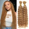 Habiliana Deep Curly Braiding Human Hair 100g 20 Inch Color 27 Honey Blonde Deep Water Wave Bulk Human Hair for Braiding No Weft Brazilian Virgin Deep Curly Human Hair Extensions for Boho Braids
