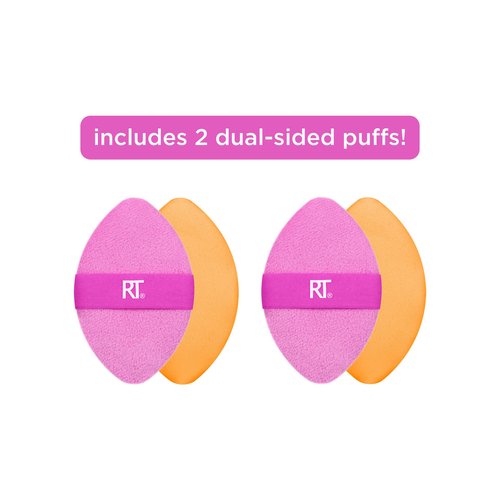Real Techniques Miracle 2-In-1 Powder Puff, Dual-Sided, Full-Size Makeup Blending Puff, Reversible Elastic Band, Precision Tip Makeup Sponge & Powder Puff, For Liquid, Cream & Powder, 2 Count