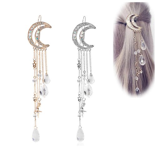Andelaisi Boho Moon Hair Clip Barrette Tassel Pendant Hair Barrette Alloy Hair Accessories for Wo...