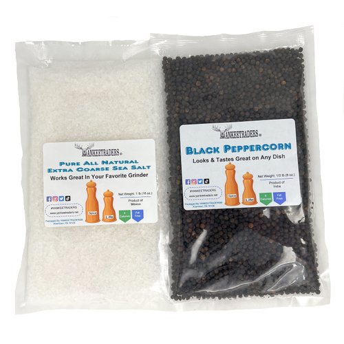 Yankee Traders Brand, Sea Salt and Whole Black Pepper Packs for Mill Grinders