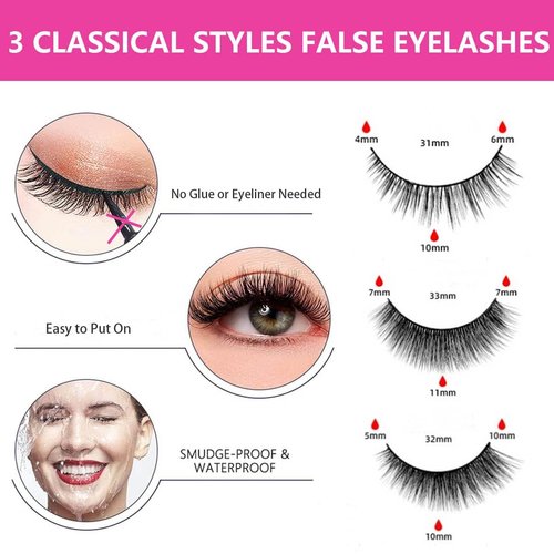6 Pcs Self Adhesive Eyelashes, Reusable Self Adhesive Eyelashes, No Glue Eyelashes and Waterproof Wispy Lashes with Tweezers, Self-Adhesive False Eyelashes Natural Look