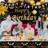 Black and Gold Birthday Decorations, Gold and Black Party Decorations for Men Women, Happy Birthday Decorations with Tablecloth, Happy Birthday Banner Backdrop Star Foil Balloons Bday Decor for Men