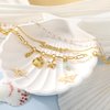 Layered Summer Choker Necklaces for Women, 14K Gold Plated Multi-Layer Paperclip Link Chain with Letter "Summer" Gold Conch Shell Starfish Blue Stone Ocean Charm Layering Design Chunky Chain Choker