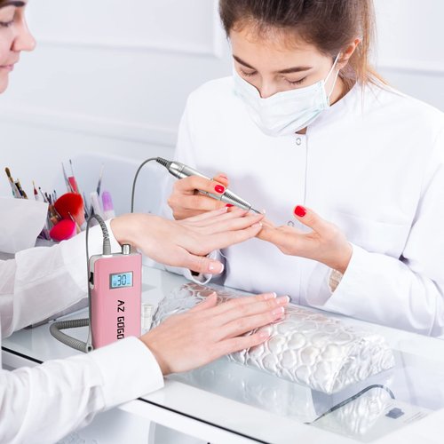 Professional Nail Drill Machine, AZ GOGO 30000RPM Rechargeable Portable Nail Drills for Acrylic Gel Nails - New Upgraded Electric E File with LCD Display(Pink)