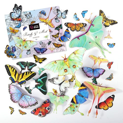 LET'S RESIN Realistic Paper Butterfly Moth,46 Pcs Double-Sided Faux Butterfly,Vintage Floral Decoration,Epoxy Resin Supplies/ Accessories for Resin Art,Crafts,Molds