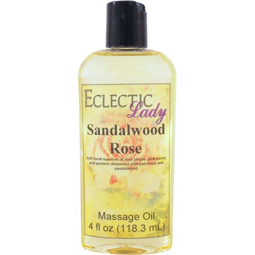 Sandalwood Rose Massage Oil, 4 oz, With Sweet Almond Oil and Jojoba Oil, Preservative Free, Perfect for Aromatherapy and Relaxation