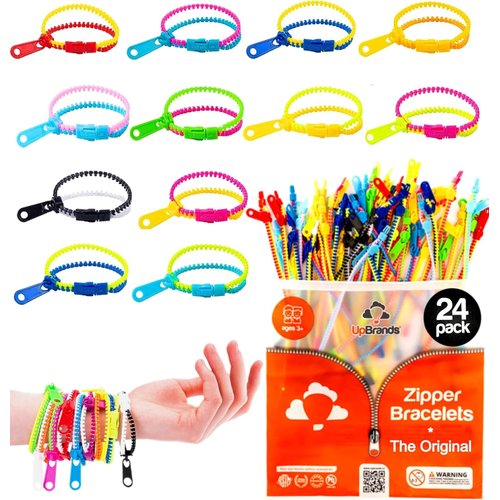 UpBrands 24 Fidget Toys Zipper Bracelets 7.5 Inches, Easter Basket Stuffers, Sensory Toys Bulk Set, Neon Colors, Kit for Birthday, Party Favors for Kids, Easter Egg Fillers
