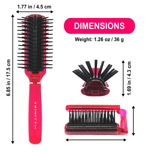 Trinity-Folding Hair Brush, Foldable Anti Static Hair Detangler Brush, Women Travel Size Hair Detangling Brush, Hair Styling Brush for Toiletry Bag Travel Purse Locker Gym