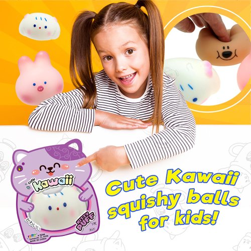 JA-RU Kawaii Animal Stress Balls (4 Mochi Squishy Animals) Squishy Fidget Toys. Stress Relief Squeeze Toy. Kids Party Favors, Easter Basket Stuffers, & Classroom Prizes. 5244-4s
