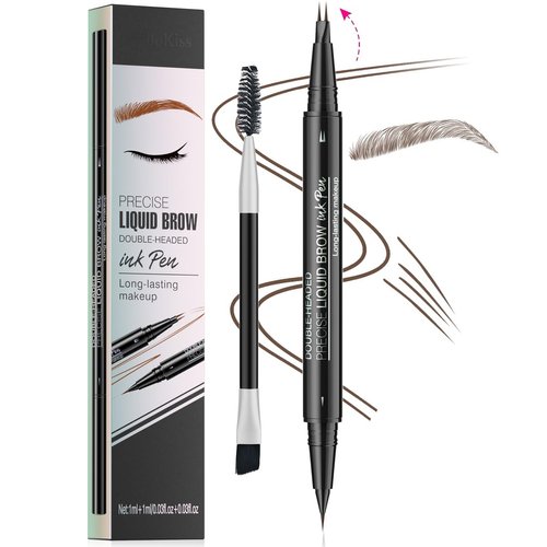 2-Tip Eyebrow Pen, Eyebrow Pencil Dual-Ended Microblading Eyebrow Pen with Micro Fork Tip and Precise Brush-Tip, Natural Hair-Like Brows Waterproof and Long Lasting for All Day (02# Brown)