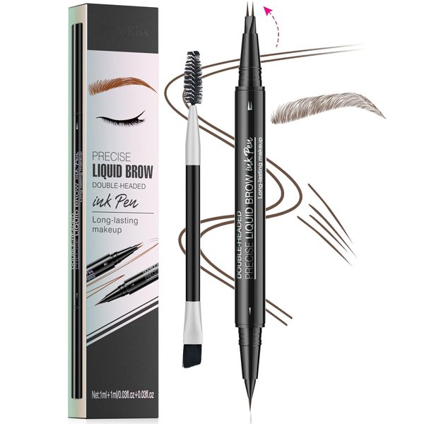 2-Tip Eyebrow Pen, Eyebrow Pencil Dual-Ended Microblading Eyebrow Pen with Micro Fork Tip and Precise Brush-Tip, Natural Hair-Like Brows Waterproof and Long Lasting for All Day (02# Brown)