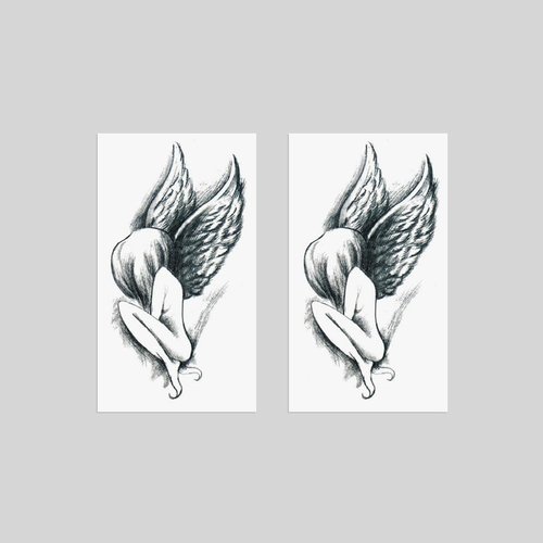 Oottati 2 Sheets Waterproof Small Cute Fake Hand Neck Temporary Tattoos Stickers Hand Sketch Black Dark Angel