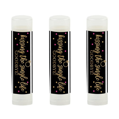 Andaz Press Black, White, Hot Pink, Gold Glittering Bachelorette Party Bridal Shower Collection, Lip Balm Favors, Kissing the Single Life Goodbye 12-Pack