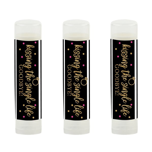 Andaz Press Black, White, Hot Pink, Gold Glittering Bachelorette Party Bridal Shower Collection, Lip Balm Favors, Kissing the Single Life Goodbye 12-Pack