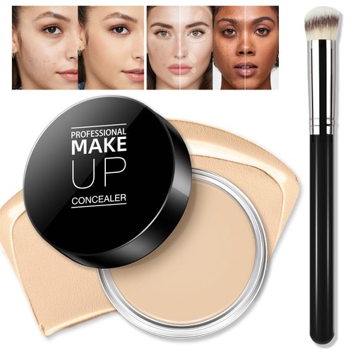 LOKFAR Cream Concealer Full Coverage Makeup, Matte Color Correcting Concealer with Brush, Waterproof, Conceals Blemish, Pores and Spots, Under Eye Makeup Concealer for Dark Circles (#02 LIGHT CREAM)
