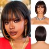 YYHR Short Bob Wig With Bangs 10" Peek-a-boo Dark brown Mix Light brown Bob Wigs Yaki Straight Hair Daily Costume Wig, Soft Light Synthetic Hair Replacement Wigs (10 Inch,S4/30)
