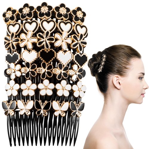 Amaxiu 7pcs Rhinestone Hair Comb, French Twist Flower Hair Combs Acrylic Diamond Hair Slides Plastic 16 Teeth Fancy Side Combs Wedding Bridal Jewelry Hair Clips Hair Accessories for Women Girls