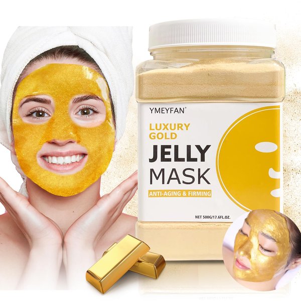 YMEYFAN Jelly Mask Powder for Facial Professional - 24K Gold Anti-Aging & Firming Hydro Jelly Mask, Hydrating Jelly Face Mask Skin Care, Gel Peel Off Mask for Spa Salon Vajacial Mask 17.6Fl Oz