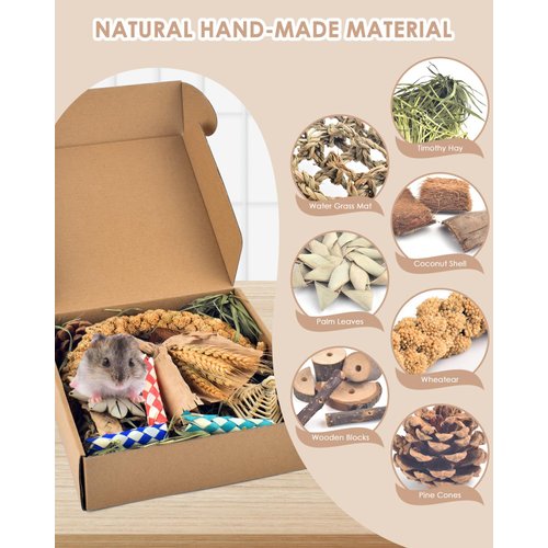 Bissap Rabbit Chew Toy, Natural Bunny Treats Snacks with Timothy Hay Water Grass Mat Coconut Husk Box for Guinea Pigs Chinchillas Hamsters Gerbils and Other Small Pets Teeth Grinding