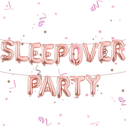 Sleepover Party Supplies for Girls - Rose Gold Sleepover Party Decorations Balloon Banner Set Sleepover Birthday Decorations for Boys Girls Theme Party