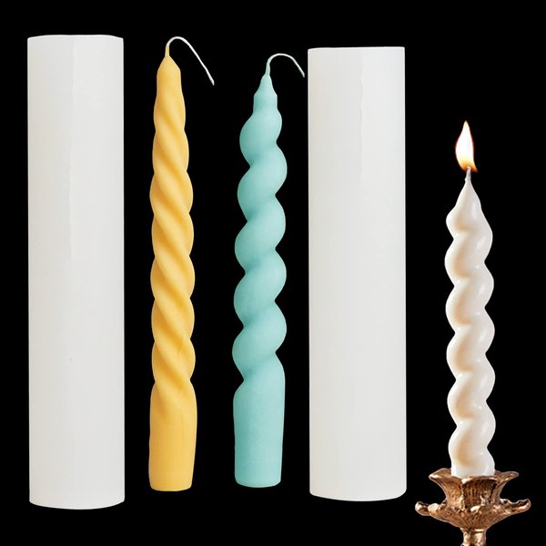 2PCS Long Twisted Silicone Candle Molds, 3D Pillar Candle Molds for Aromatherapy Candle Soap Wax Making, Unique Rod Resin Molds Silicone, DIY Epoxy Casting Clay Craft