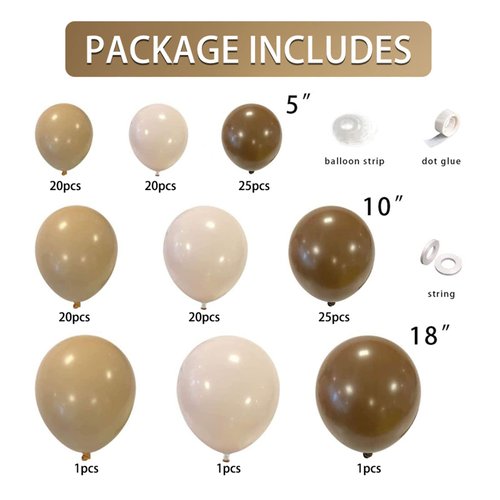 Brown Balloons Garland Arch Kit Double-Stuffed Nude Balloons Tan Coffee Brown Blush Neutral Balloons Jungle Theme Woodland Baby Shower Birthday Party Decorations