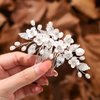 Gorais Flower Bride Wedding Hair Comb Silver Leaf Bridal Hair Piece Pearl Hair Clip Crystal Hair Accessories for Women and Girls