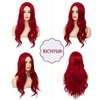 RicHyun Red Long Curly Wavy Wig Middle Part Cosplay Wig Synthetic Heat Resistant Costume Halloween Wigs for Women Girls