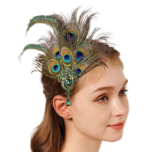 changyexi 1920s Costume Vintage Elegance Roaring Twenties Peacock Feather Headpiece Hair Clip Great Gatsby Flapper Accessory