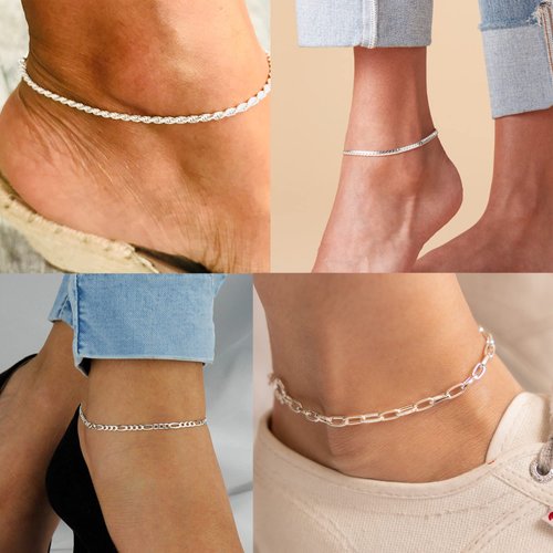 AOZEL Ankle Bracelets for Women, 925 Sterling Silver Plated Anklets Bracelet for Women Waterproof Cuban Link Chain Anklet Non Tarnish