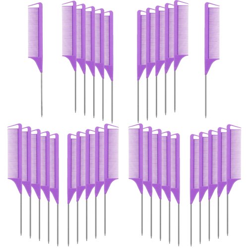 Virtue morals 32 Pieces Carbon Fiber Hair Parting Comb Purple Rat Tail Comb Stainless Steel Pintail Comb Anti Static Heat Resistant Hairdressing Comb for Braids Hair Cutting Hairdressing Styling Tools