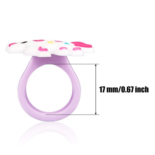 48 Pieces Unicorn Rings for Girls Rainbow Rings Multi-Color Rubber Unicorn Cupcake Rings for Birthday Party Unicorn Party Favors
