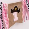 ZAIBIANHAO Cowgirl One High Chair Banner - Rodeo Theme Fabric Garland，Farm Birthday Highchair Banner，Western Cow Girl First Birthday Decorations Party Supplies (cow pink banner)