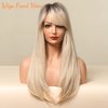 Honygebia Long Blonde Wig with Bangs - Ombre Dark Root Blonde Wigs for White Women, Striaght Wavy Synthetic Heat Resistant Hair, Natural Cute Wigs for Thanksgiving/Christmas/Cosplay/Party
